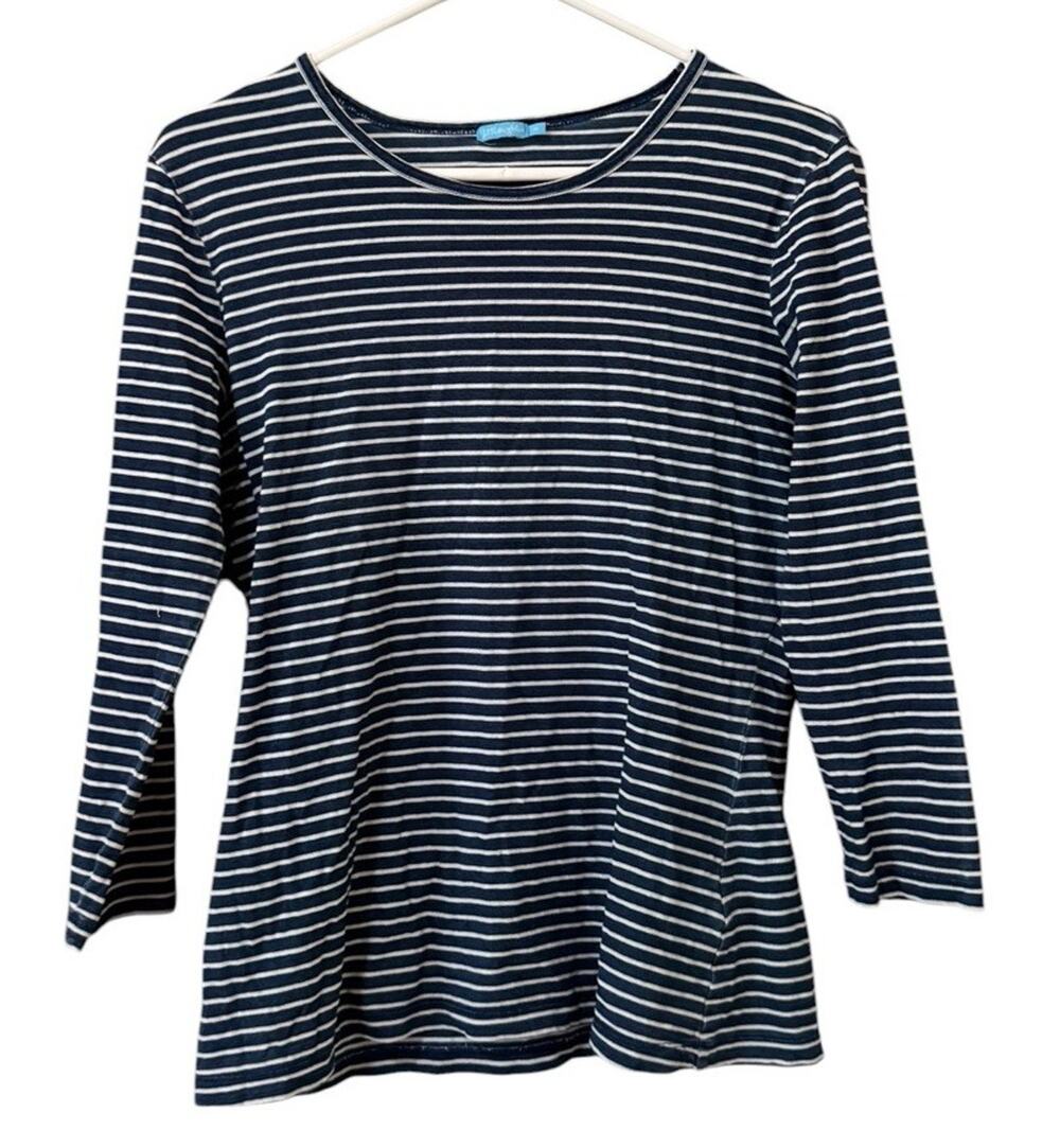 J. McLaughlin Women Size‎ Medium Striped Long Sleeve Shirt Cotton Blue/White
